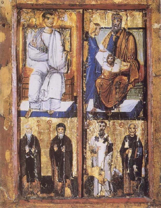 unknow artist The King Abgar Receiving the Mandylion,with the Saints Paul of Thebes oil painting image